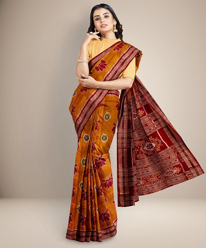 Turmeric yellow red silk handwoven khandua saree