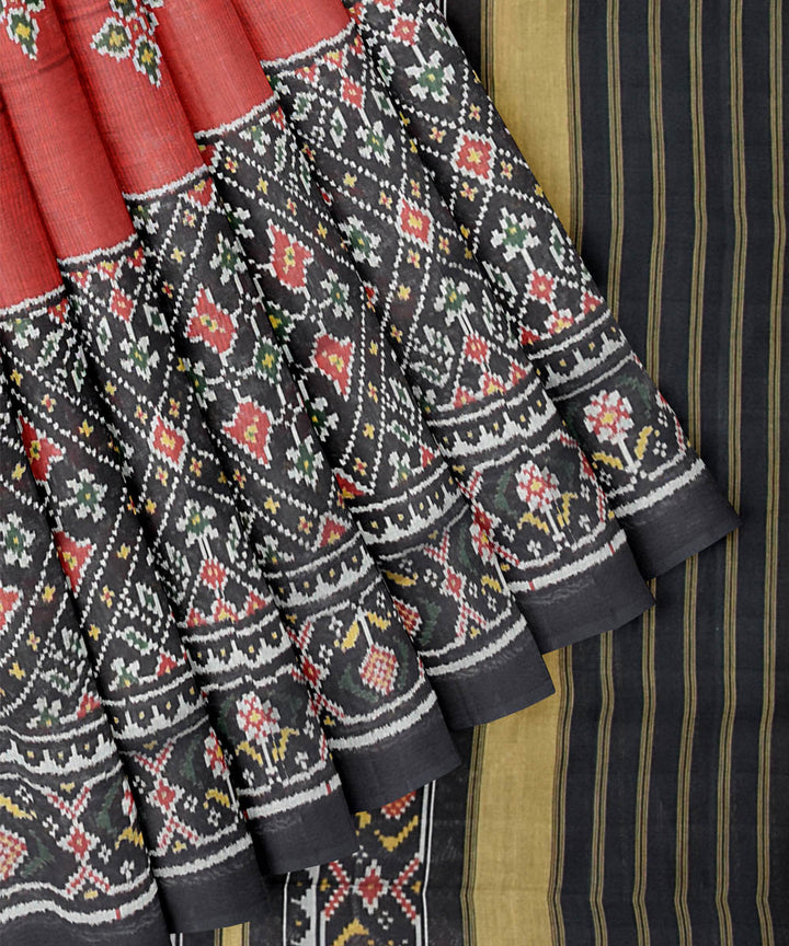 Red black hand woven cotton patola saree