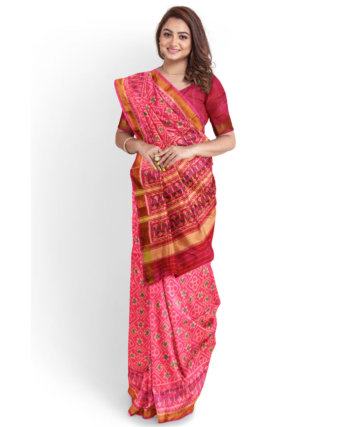 Pink peach silk handloom patola saree