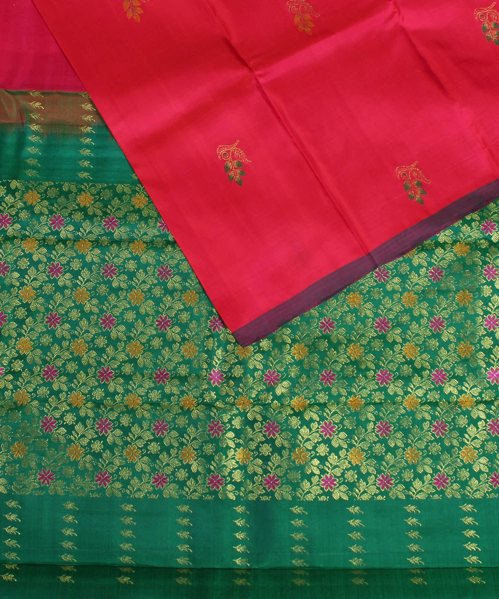Red green handwoven karnataka brocade silk saree