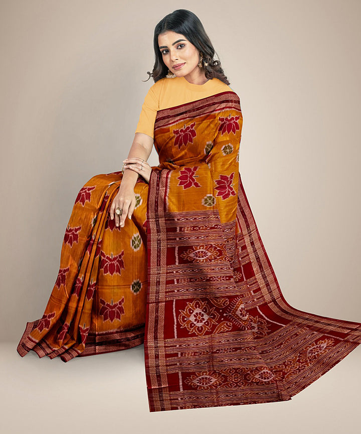 Turmeric yellow red silk handwoven khandua saree