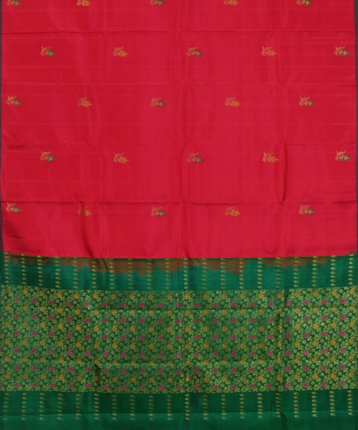 Red green handwoven karnataka brocade silk saree