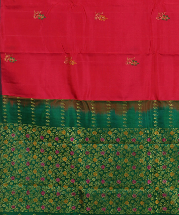 Red green handwoven karnataka brocade silk saree
