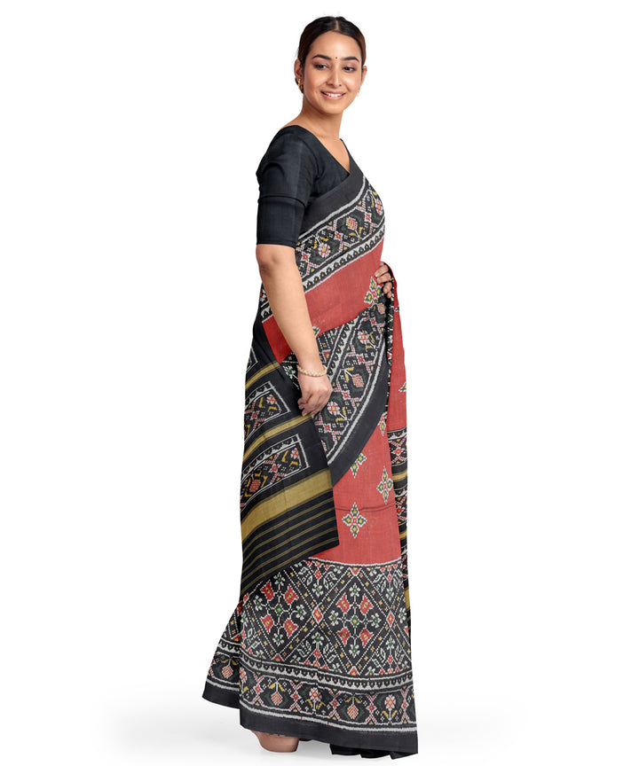 Red black hand woven cotton patola saree