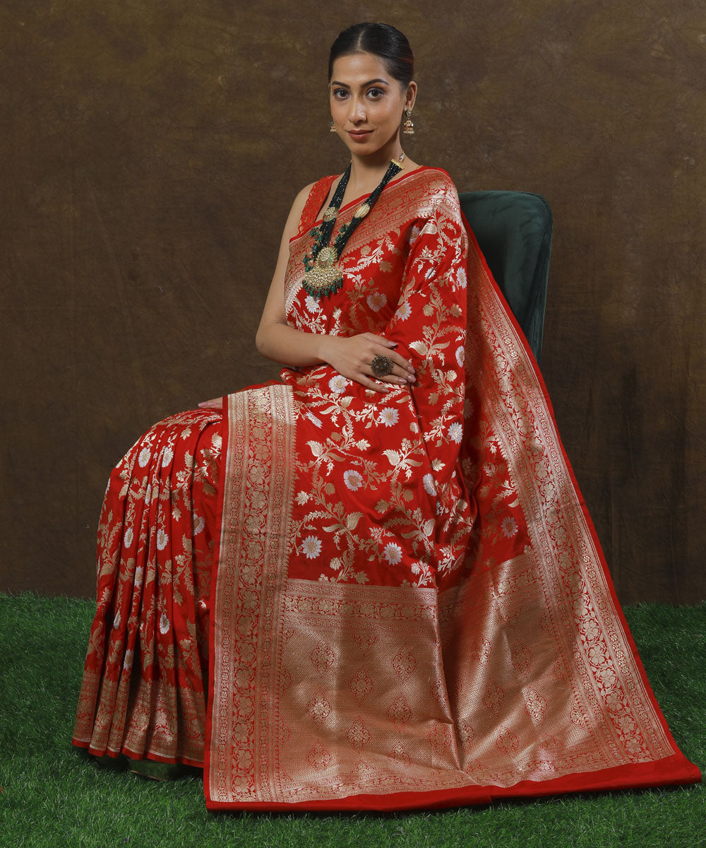 Red silk handloom banarasi saree