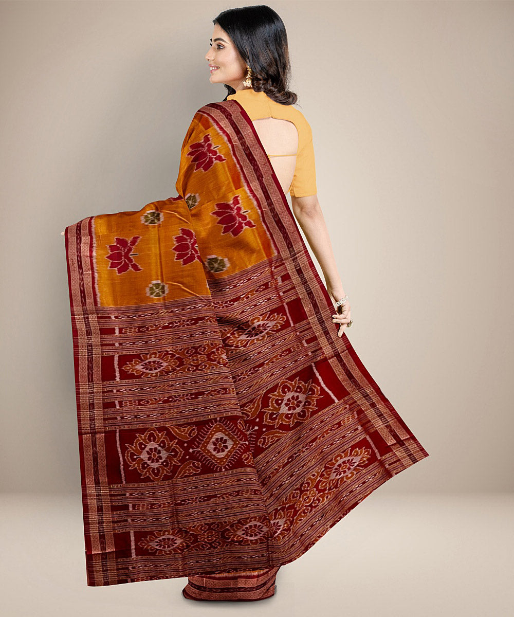 Turmeric yellow red silk handwoven khandua saree