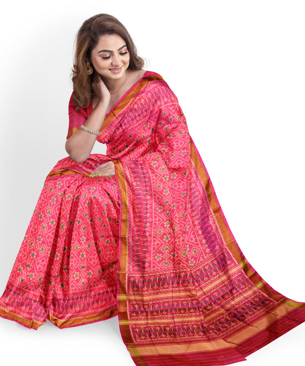 Pink peach silk handloom patola saree