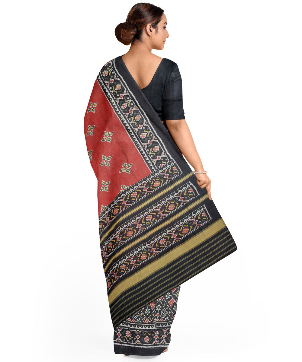 Red black hand woven cotton patola saree