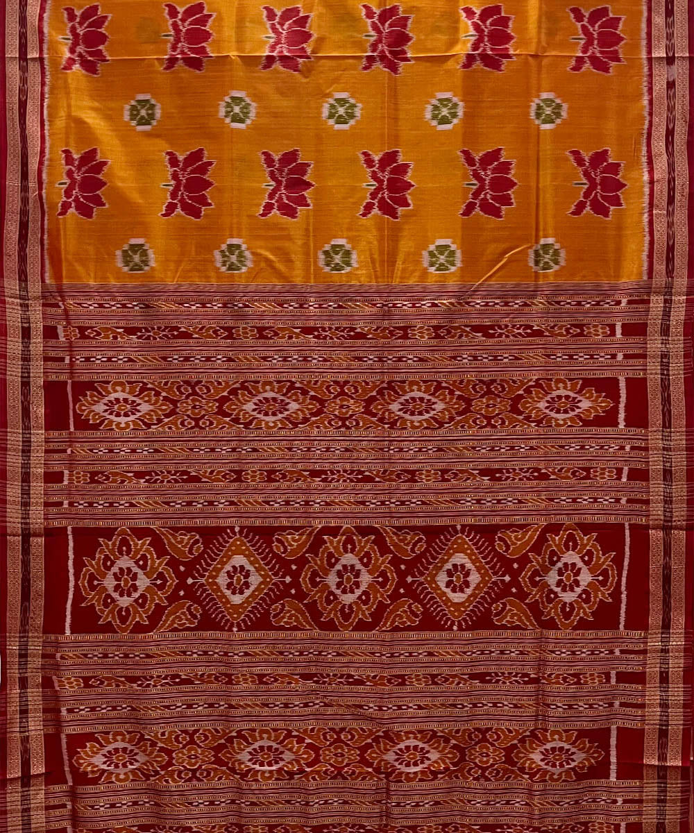 Turmeric yellow red silk handwoven khandua saree