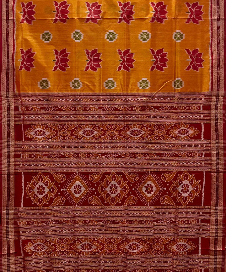 Turmeric yellow red silk handwoven khandua saree