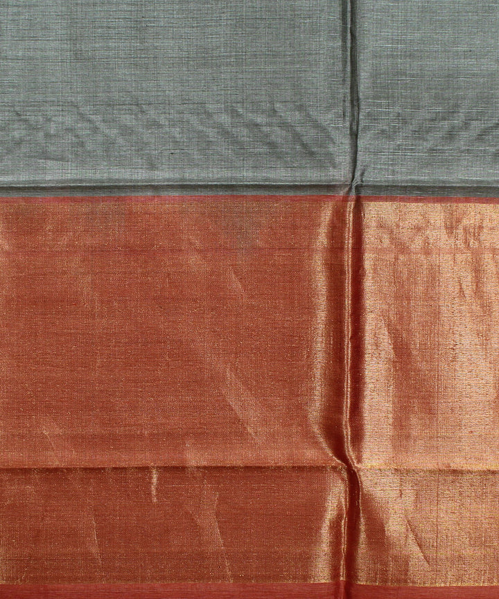 Grey red hand loom kosa tussar silk saree