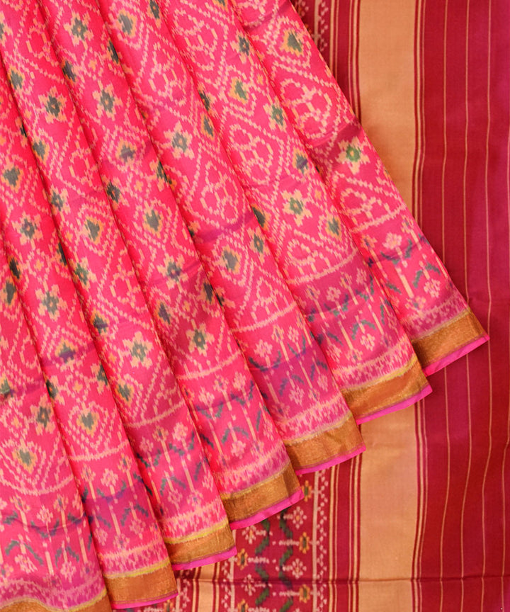 Pink peach silk handloom patola saree