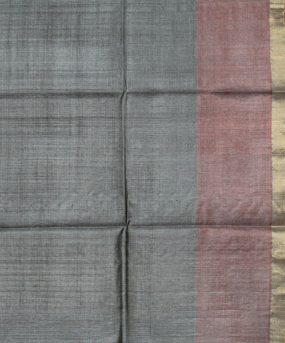 Grey red hand loom kosa tussar silk saree