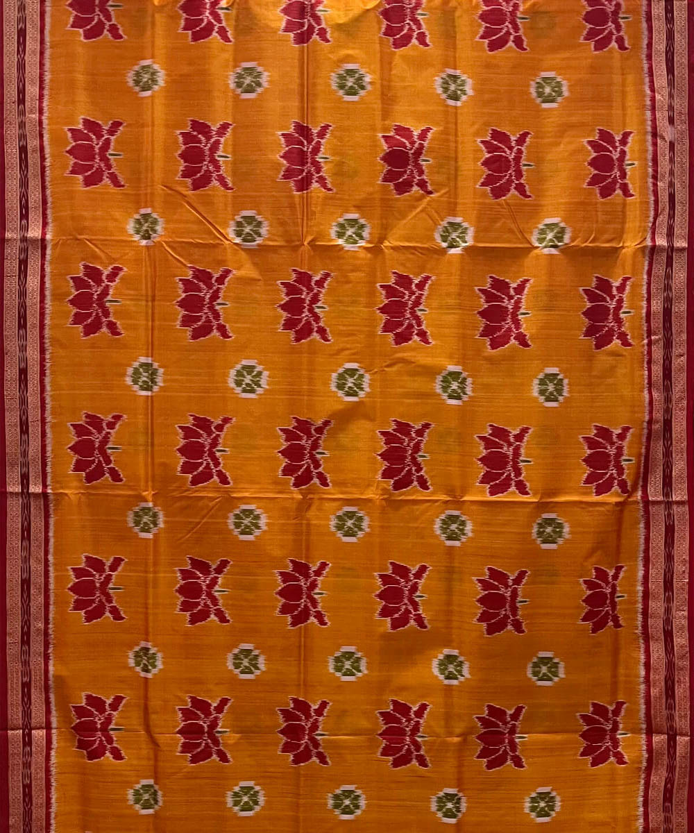 Turmeric yellow red silk handwoven khandua saree