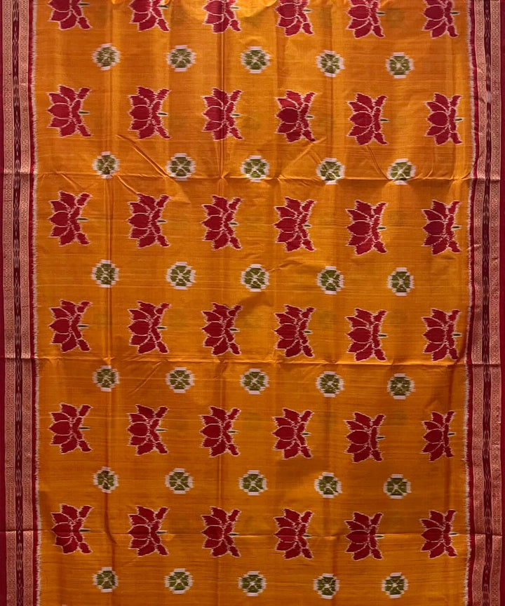 Turmeric yellow red silk handwoven khandua saree