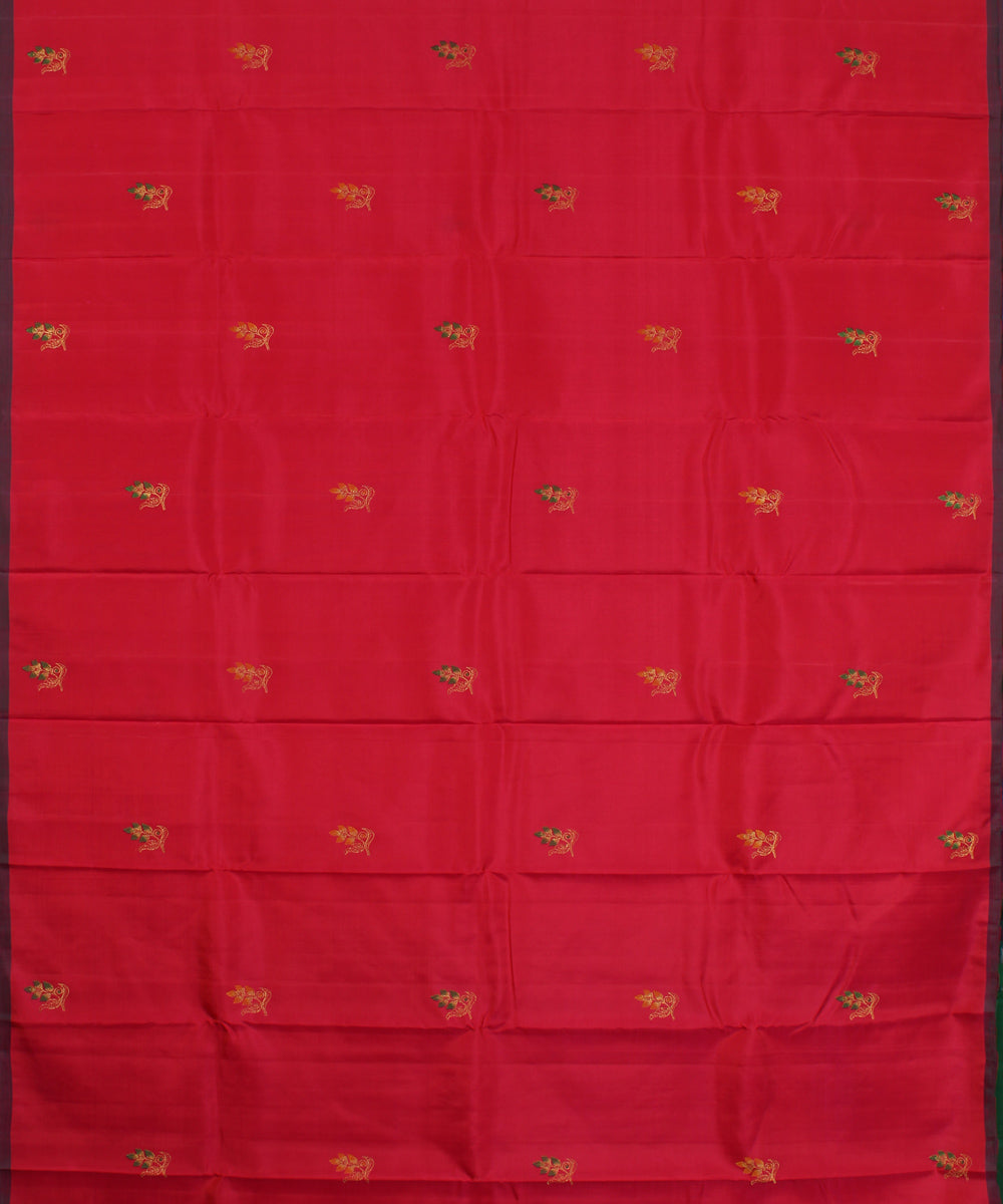Red green handwoven karnataka brocade silk saree