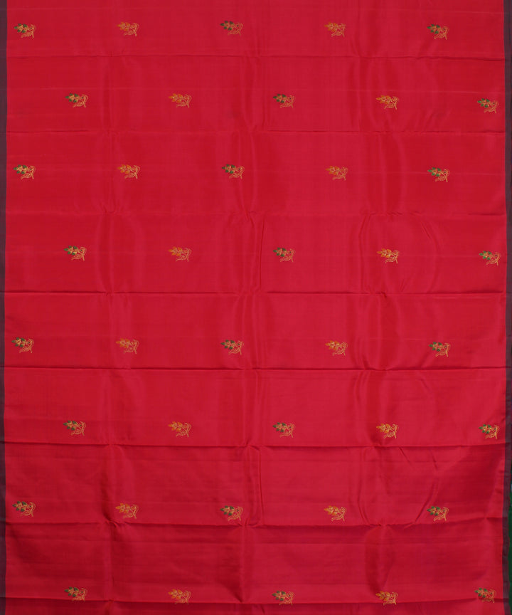 Red green handwoven karnataka brocade silk saree