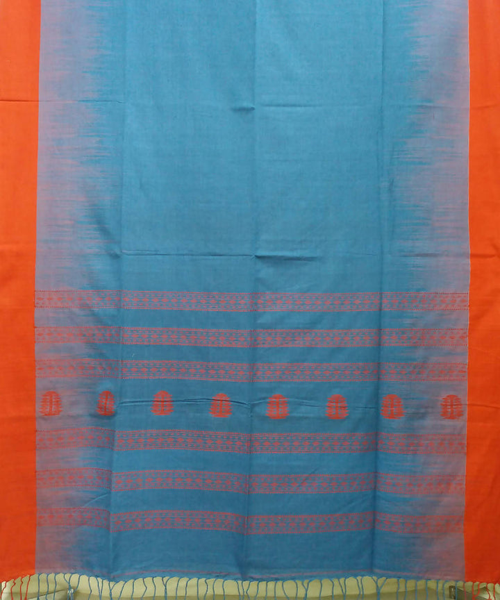 Blue handspun handwoven cotton saree