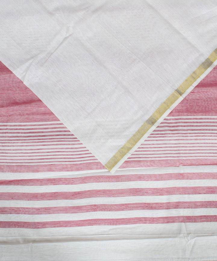 White light pink cotton karnataka handwoven saree