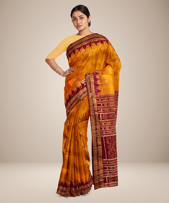 Turmeric yellow red silk handloom khandua saree
