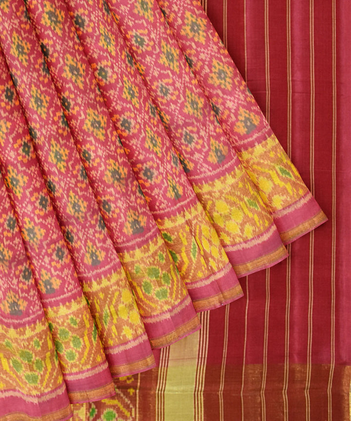 Peach silk handwoven patola saree