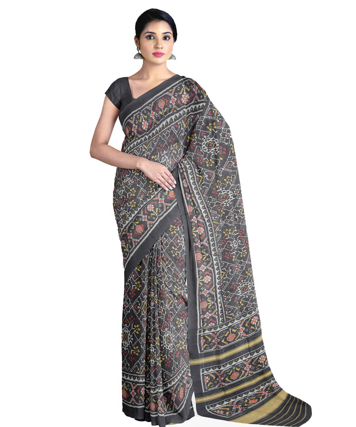 Black hand woven cotton patola saree