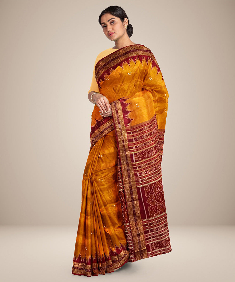 Turmeric yellow red silk handloom khandua saree