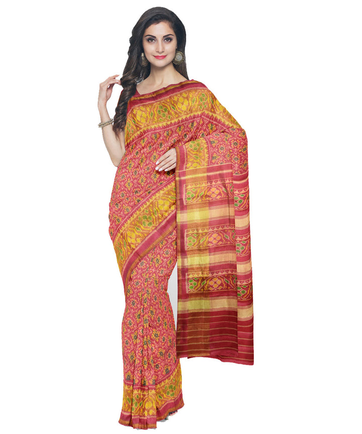 Peach silk handwoven patola saree