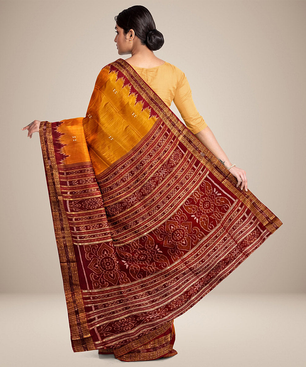 Turmeric yellow red silk handloom khandua saree
