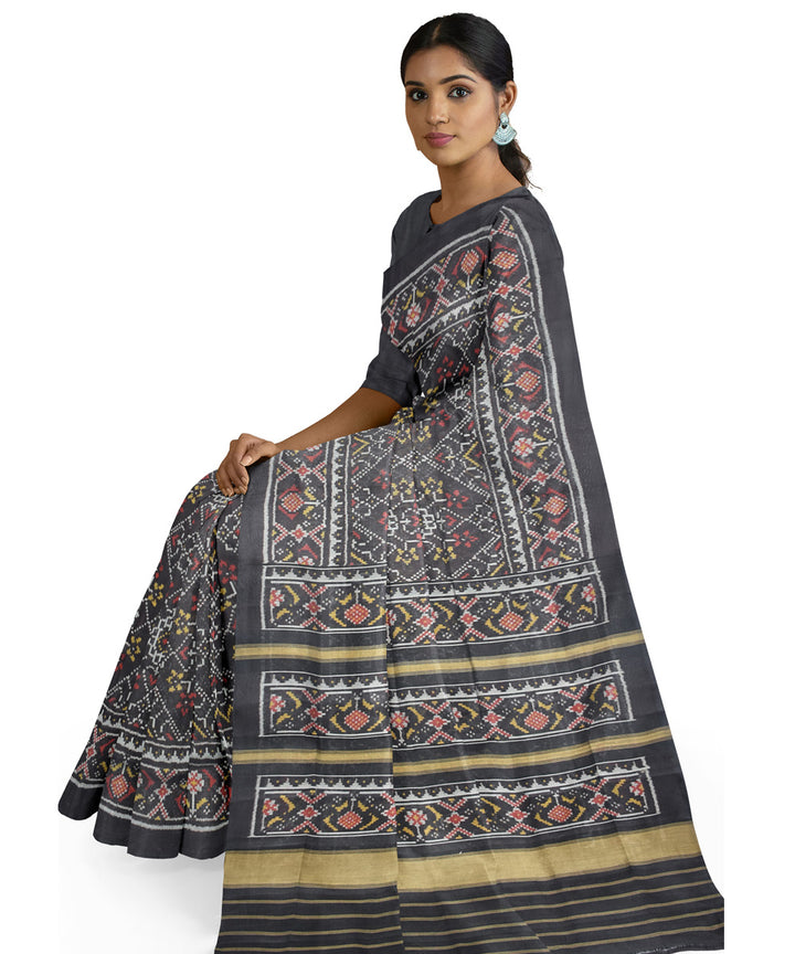 Black hand woven cotton patola saree