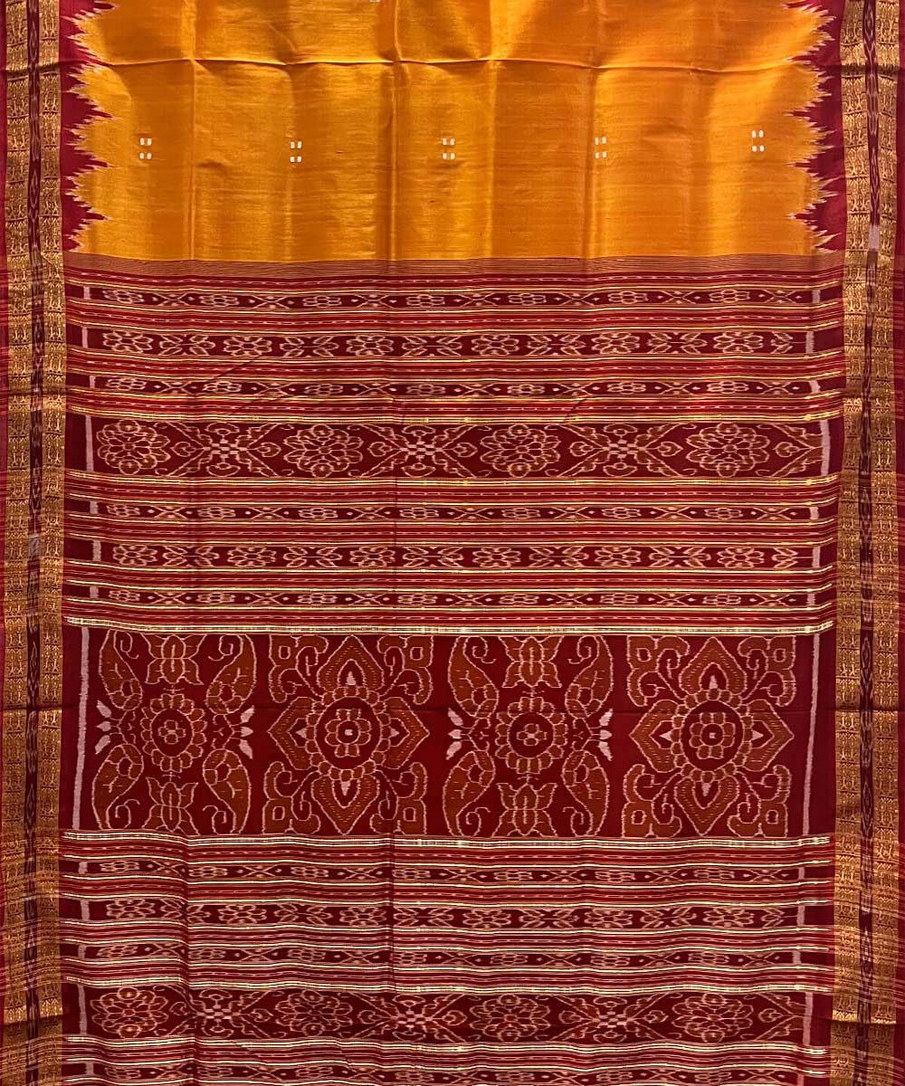 Turmeric yellow red silk handloom khandua saree