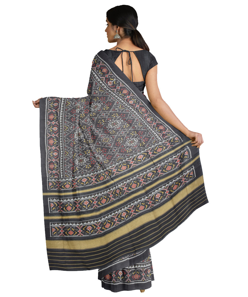 Black hand woven cotton patola saree