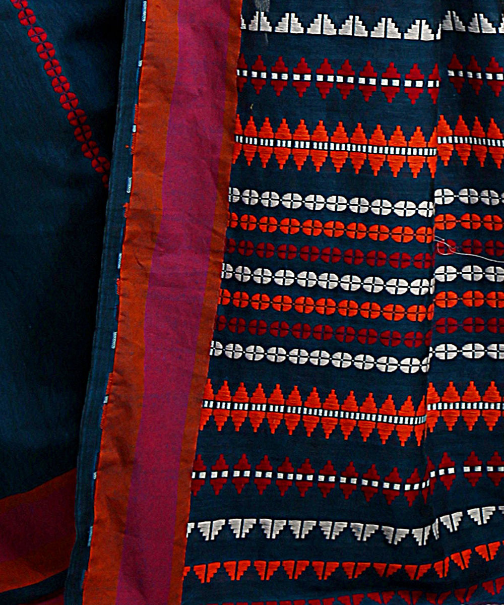 Navy blue grey handwoven begumpuri cotton bengal saree