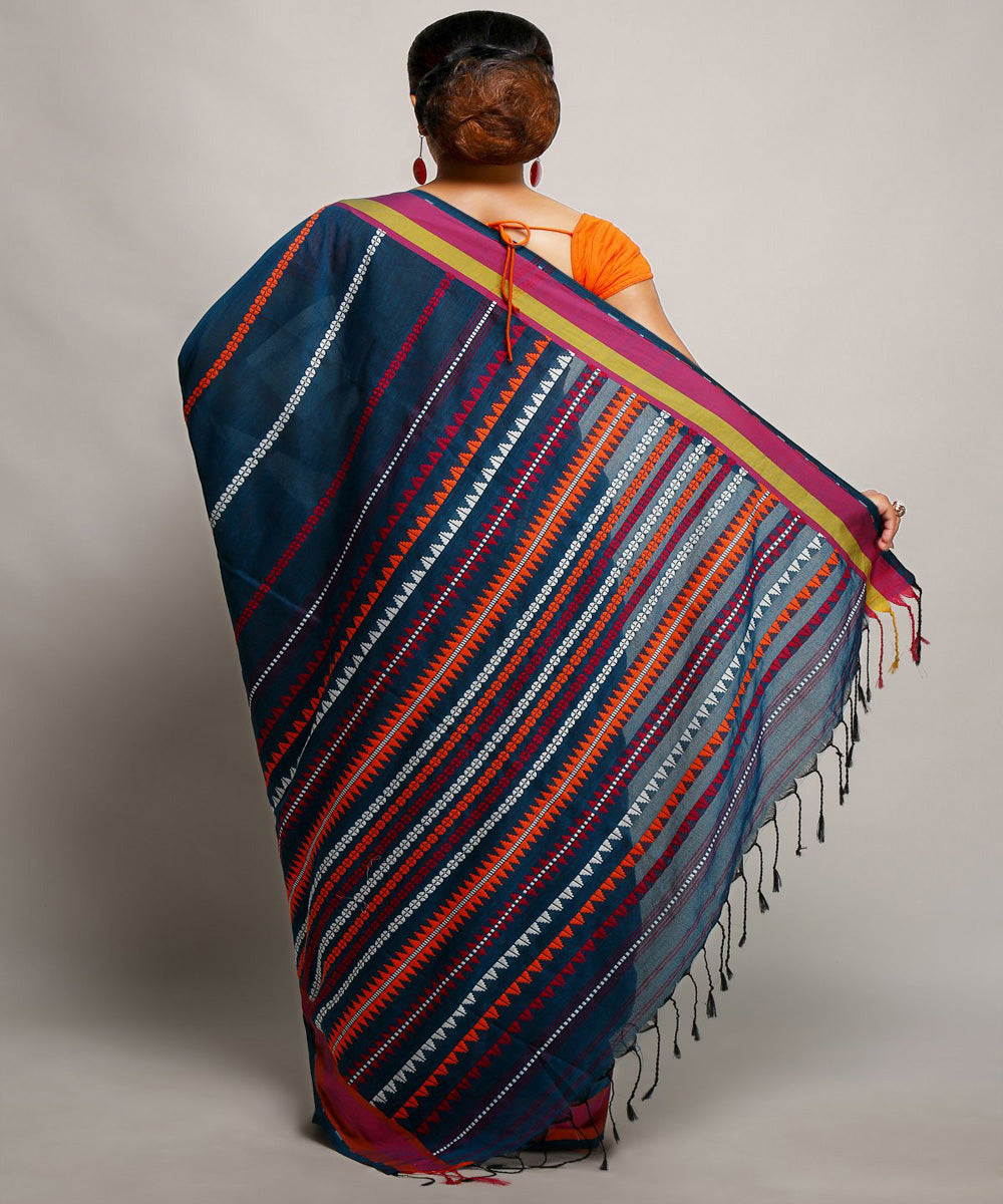 Navy blue grey handwoven begumpuri cotton bengal saree