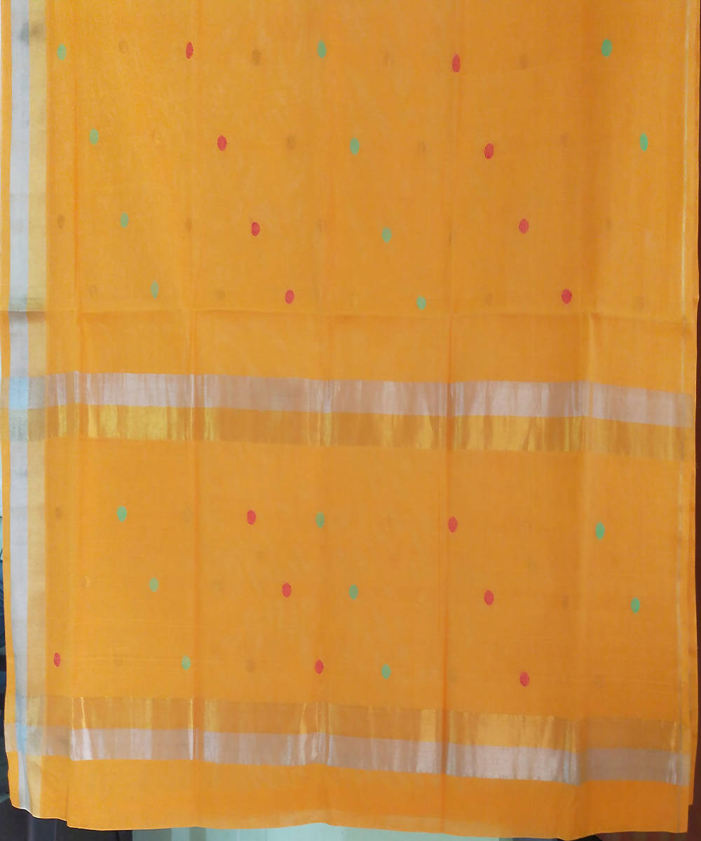 Hand loom yellow orange cotton venkatagiri saree