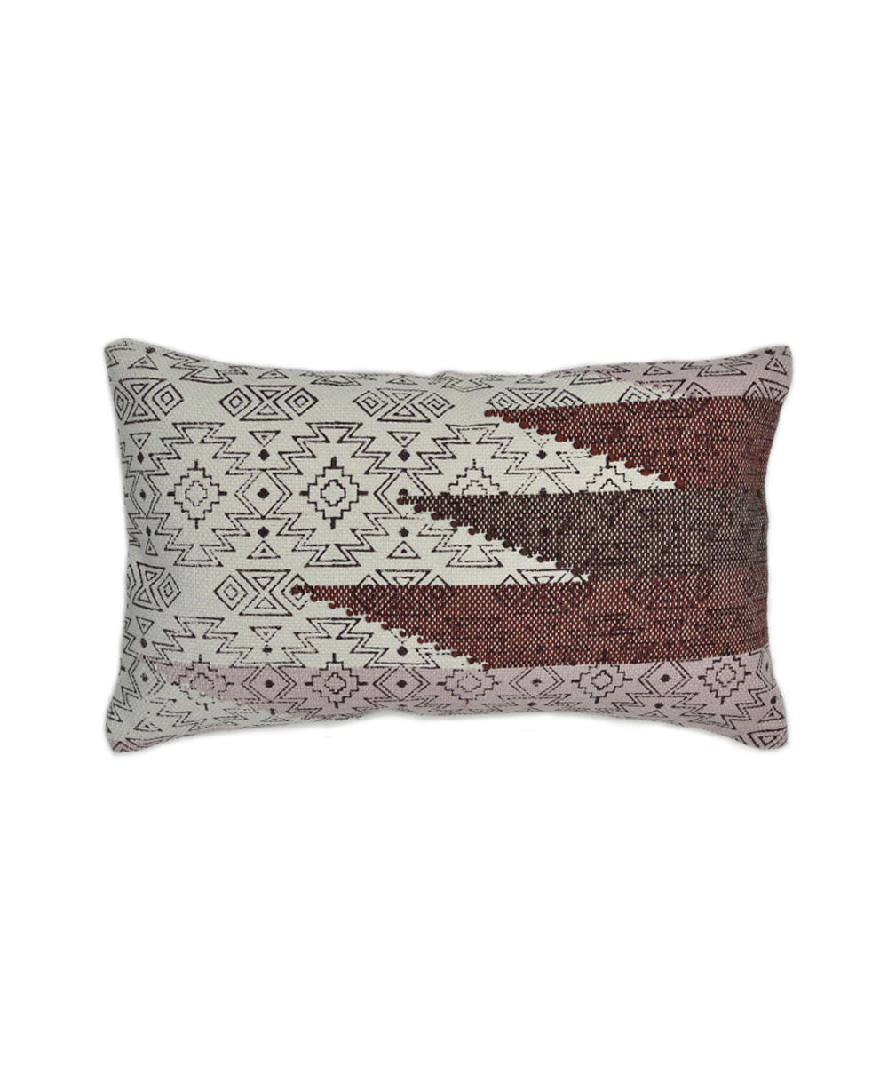 Brown white handblock print cotton cushion cover