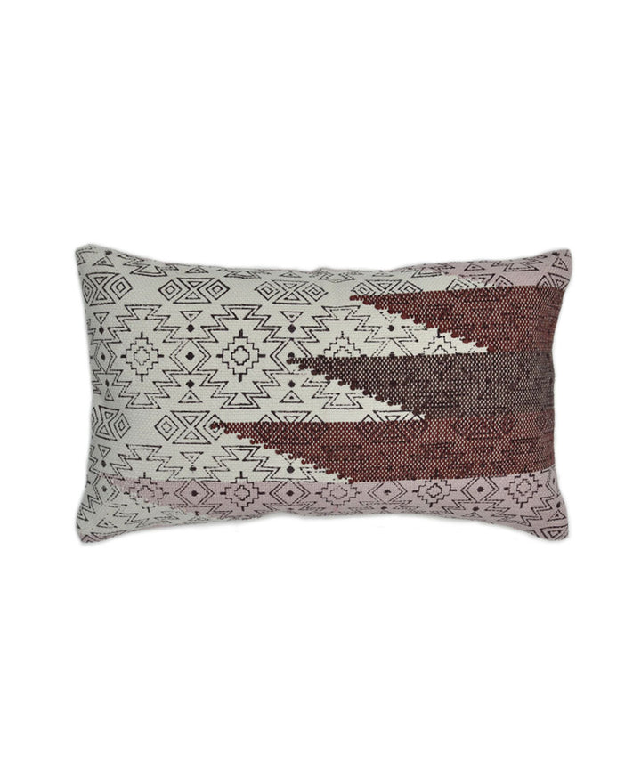 Brown white handblock print cotton cushion cover