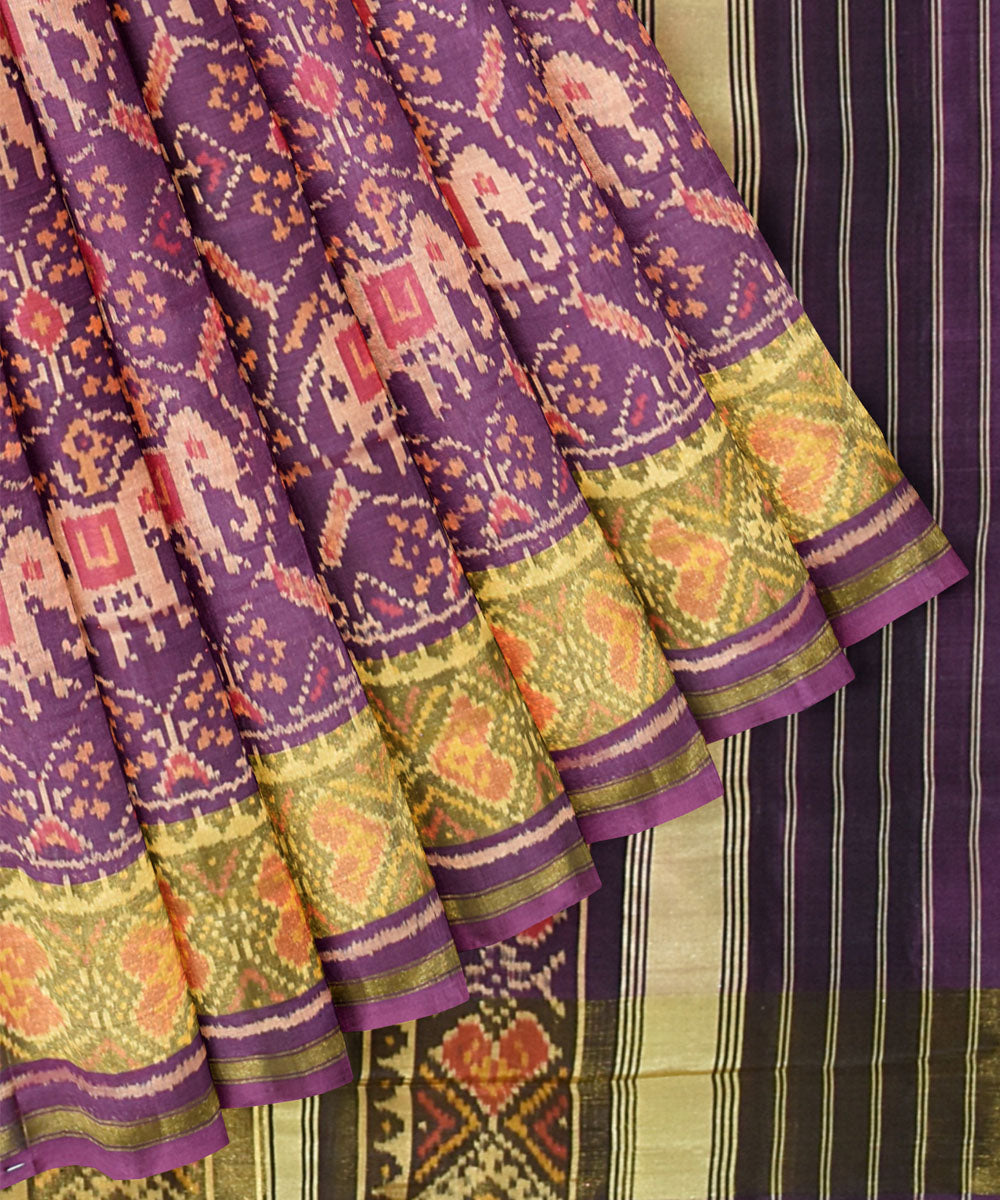 Purple green silk handwoven patola saree