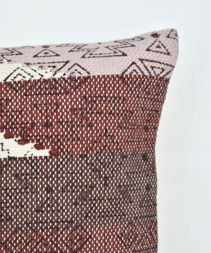 Brown white handblock print cotton cushion cover