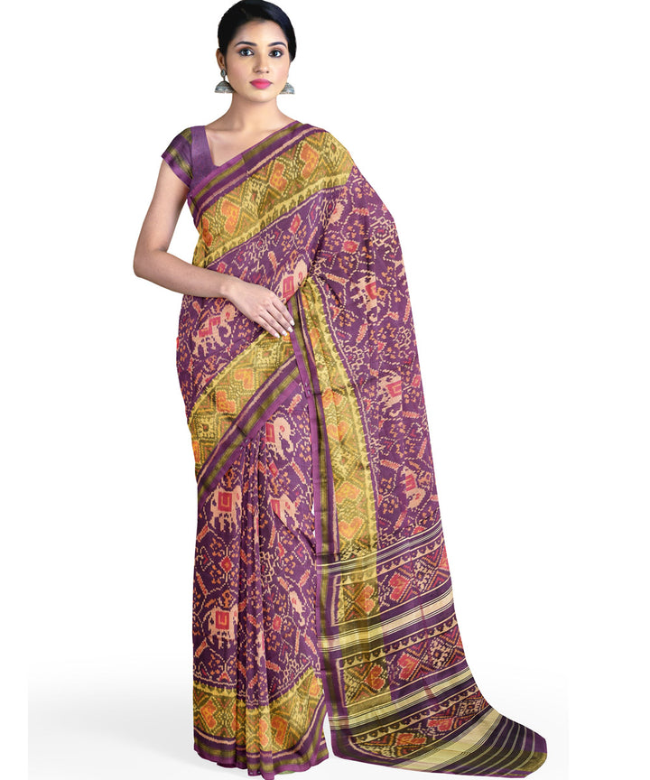 Purple green silk handwoven patola saree