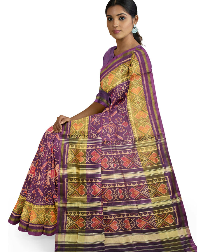 Purple green silk handwoven patola saree