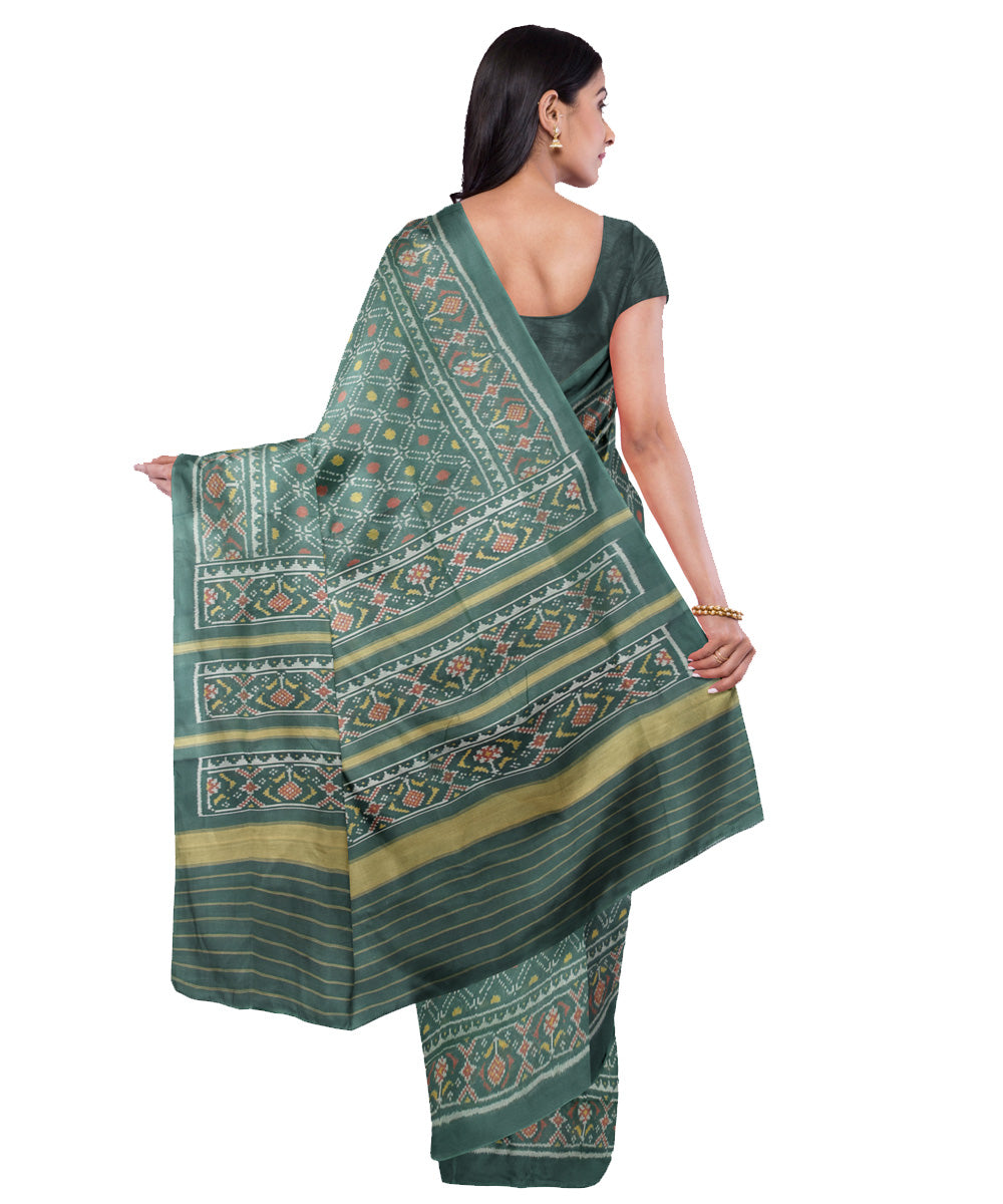 Dark green handwoven cotton patola saree