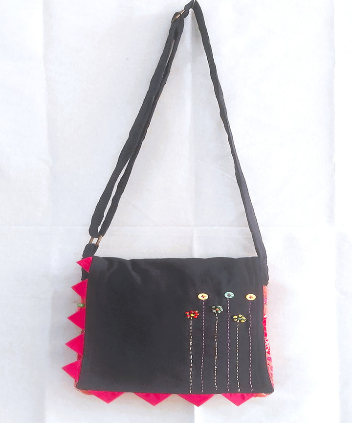 Black handcrafted cotton sling bag