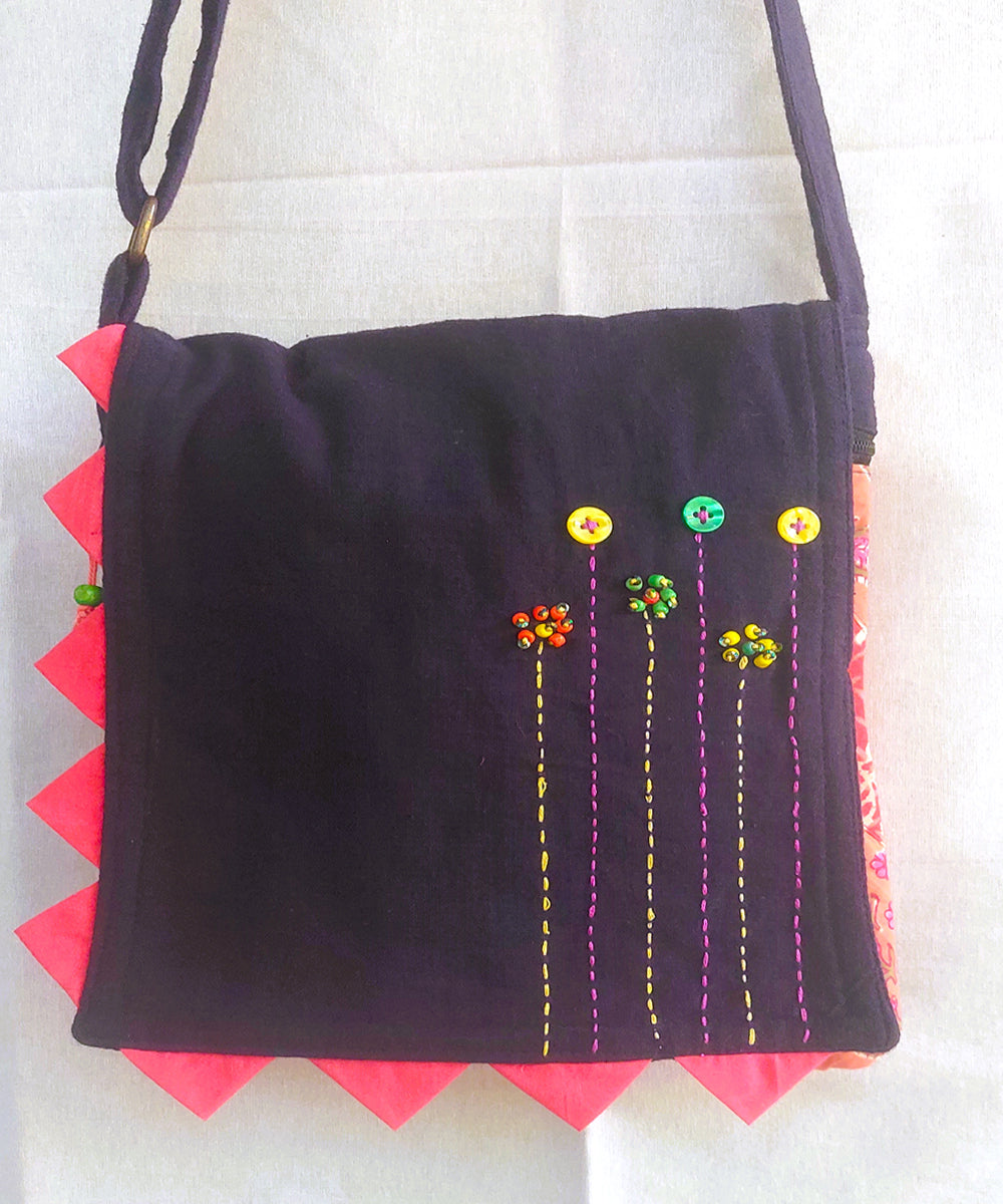 Black handcrafted cotton sling bag