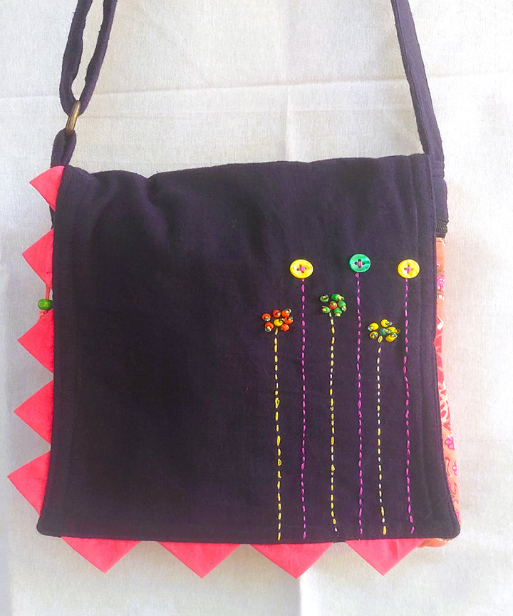 Black handcrafted cotton sling bag