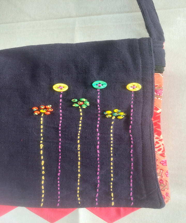 Black handcrafted cotton sling bag