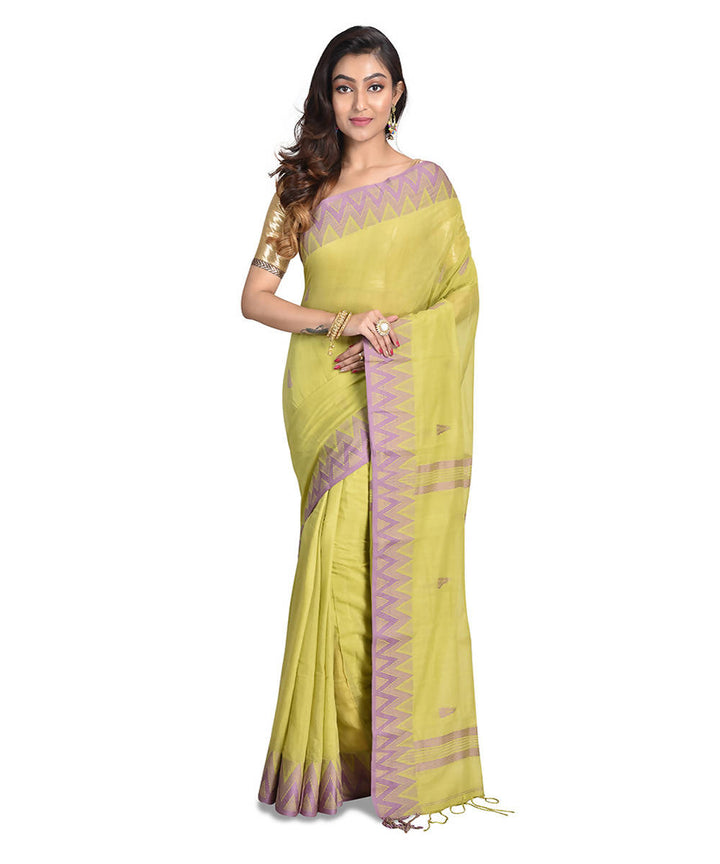 Olive green handwoven bengal cotton silk saree