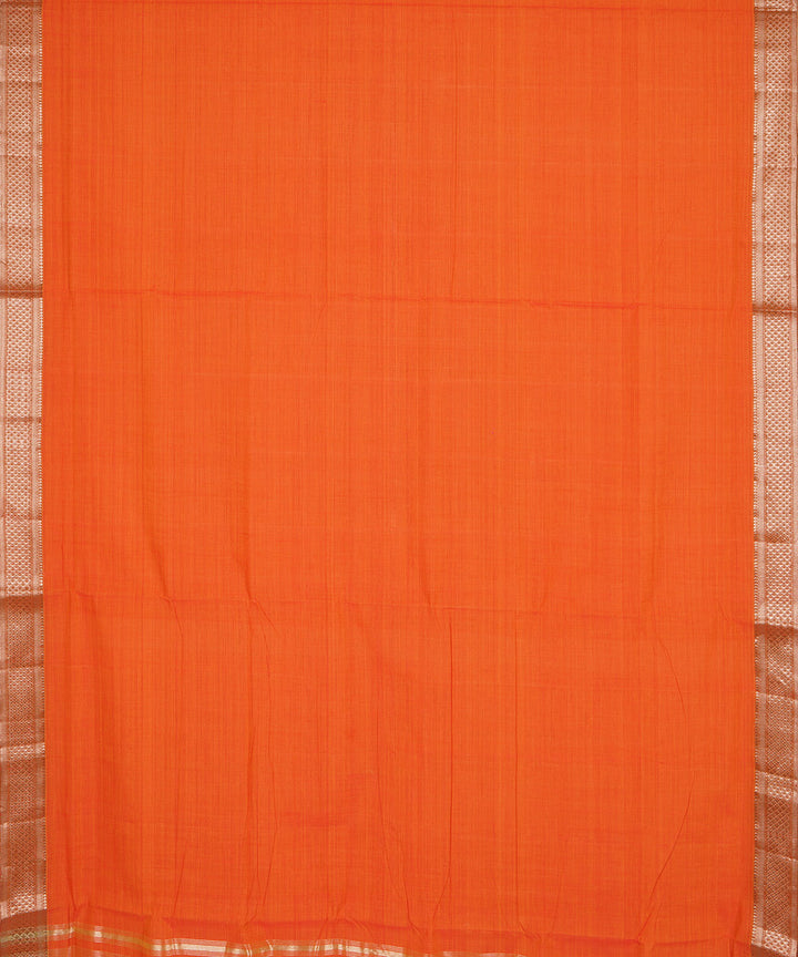 Orange silver big border cotton handwoven mangalagiri saree