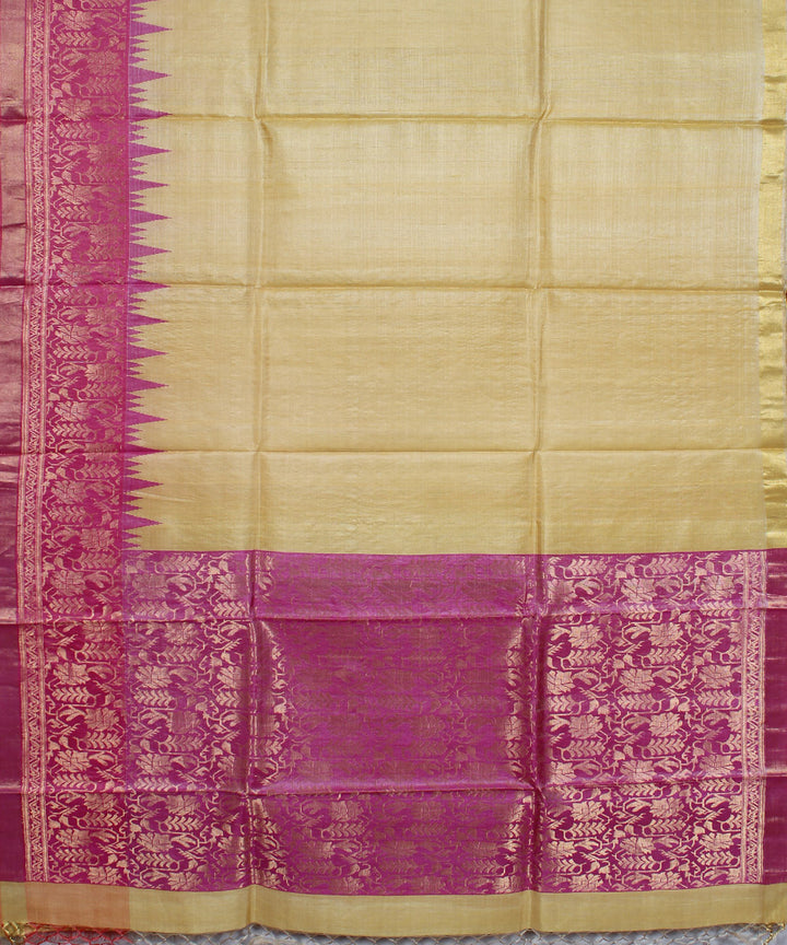 Yellow pink hand woven kosa tussar silk saree
