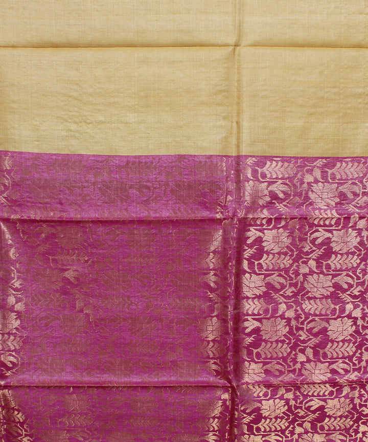 Yellow pink hand woven kosa tussar silk saree